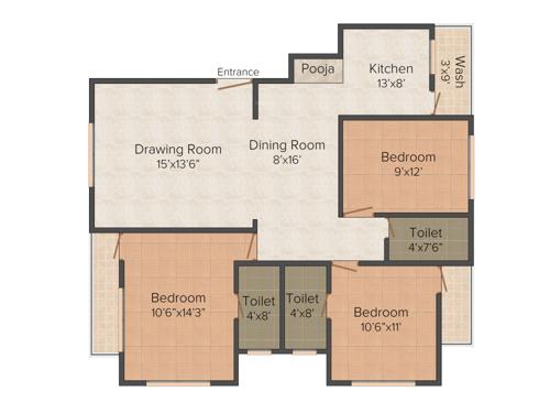 Balaji Pearl (3BHK+3T (1,350 sq ft) 1350 sq ft)