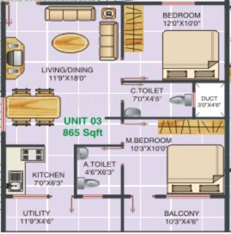 Columbia Sai Suraksha (2BHK+2T (865 sq ft) 865 sq ft)