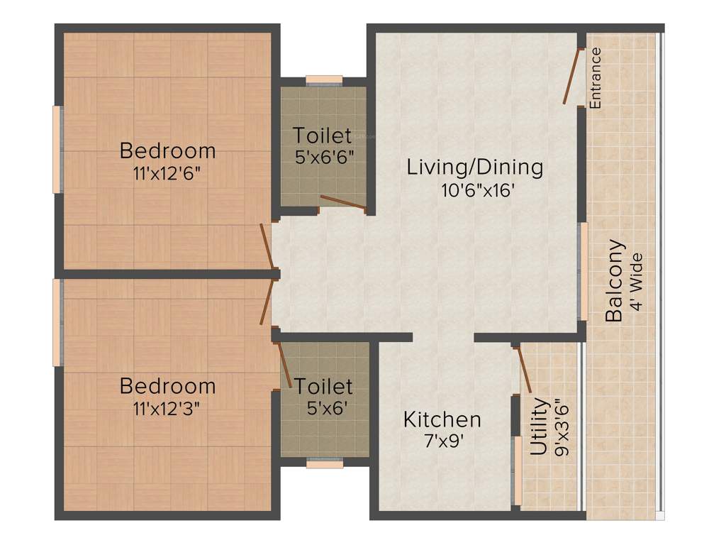 Columbia Sai Suraksha (2BHK+2T (1,020 sq ft) 1020 sq ft)
