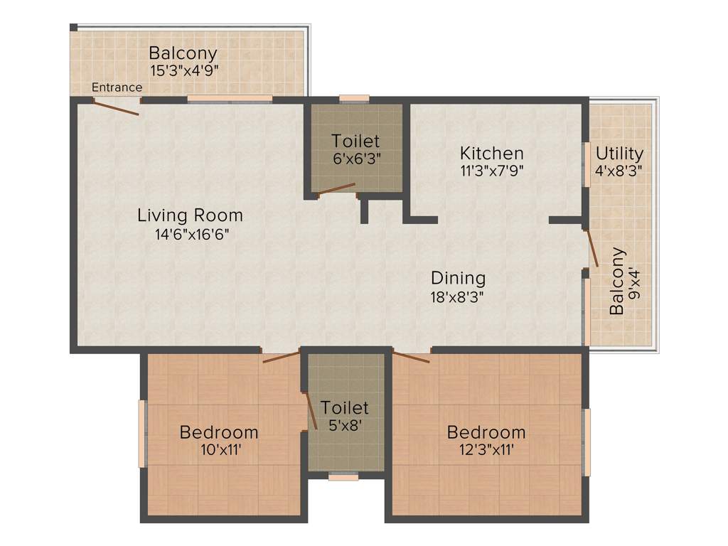 Columbia Sai Suraksha (2BHK+2T (1,260 sq ft) 1260 sq ft)