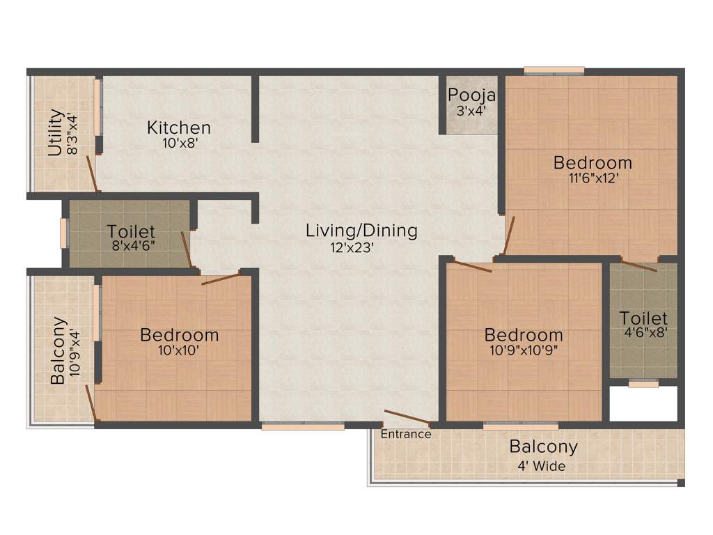Columbia Sai Suraksha (3BHK+2T (1,350 sq ft)   Pooja Room 1350 sq ft)