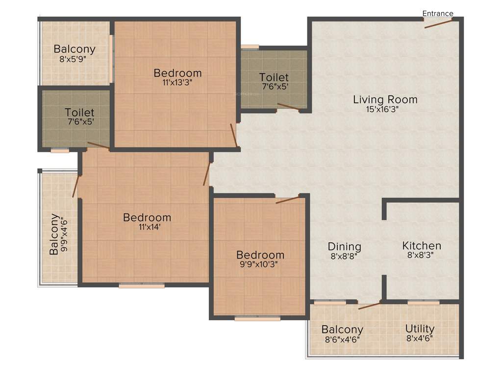 Columbia Sai Suraksha (3BHK+2T (1,480 sq ft) 1480 sq ft)