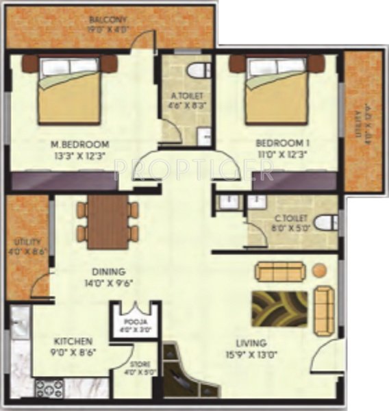 Avani Gardens (2BHK+2T (1,305 sq ft) 1305 sq ft)