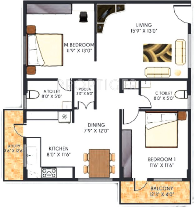 Avani Gardens (2BHK+2T (1,245 sq ft) 1245 sq ft)