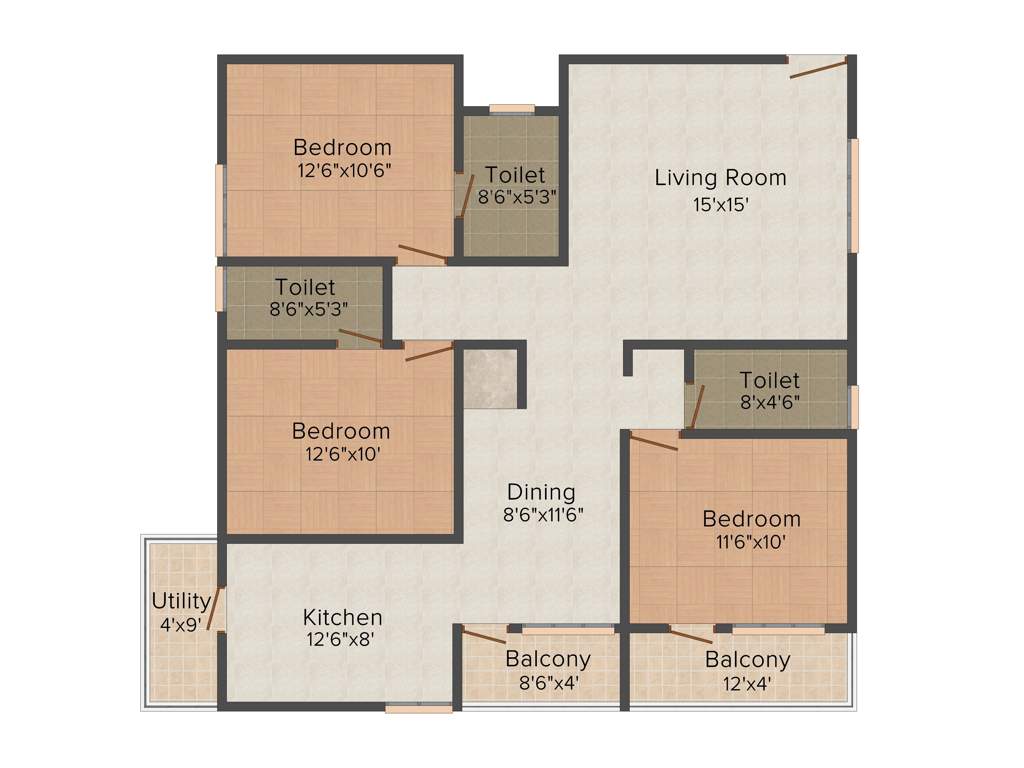 Avani Gardens (3BHK+3T (1,550 sq ft) 1550 sq ft)