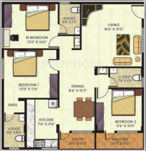 Avani Gardens (3BHK+3T (1,505 sq ft) 1505 sq ft)