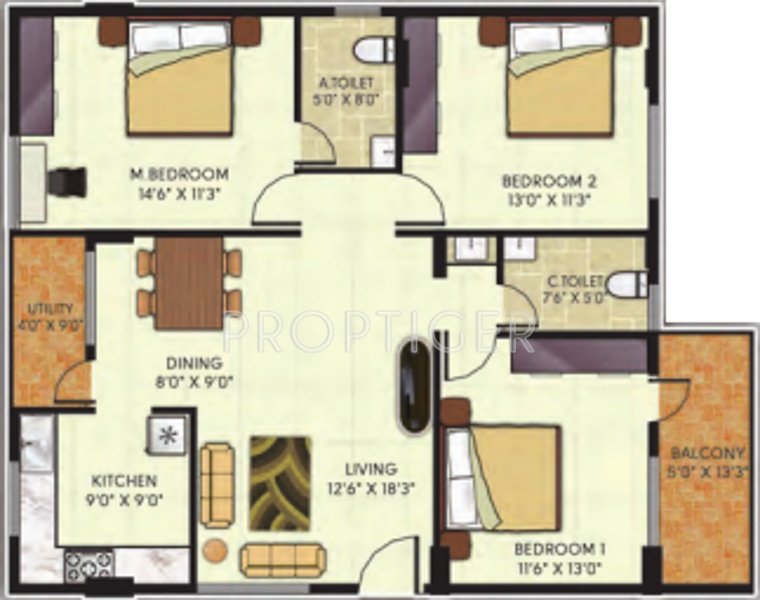 Avani Gardens (3BHK+2T (1,405 sq ft) 1405 sq ft)