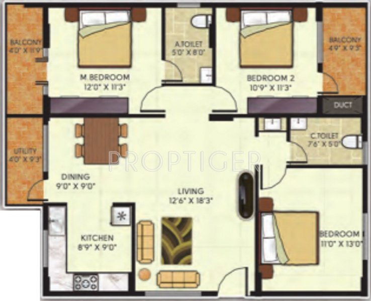 Avani Gardens (3BHK+2T (1,430 sq ft) 1430 sq ft)