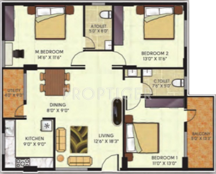 Avani Gardens (3BHK+2T (1,415 sq ft) 1415 sq ft)