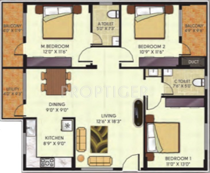 Avani Gardens (3BHK+2T (1,440 sq ft) 1440 sq ft)