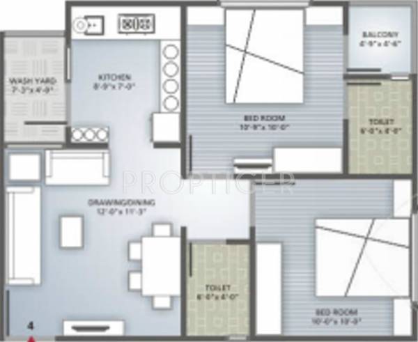 Iris Blueiris I (2BHK+2T (1,062 sq ft) 1062 sq ft)