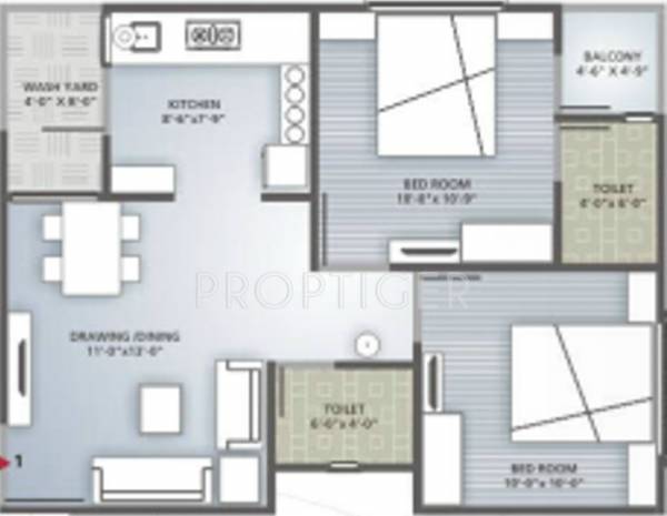 Iris Blueiris I (2BHK+2T (1,116 sq ft) 1116 sq ft)