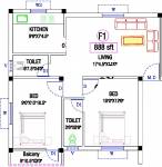 Floor Plan (2BHK+2T (888 sq ft) 888 sq ft) KB Neha Netra Floor Plan (2BHK+2T (888 sq ft) 888 sq ft)