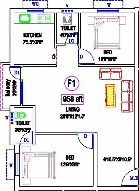Floor Plan (2BHK+2T (958 sq ft) 958 sq ft) KB Neha Netra Floor Plan (2BHK+2T (958 sq ft) 958 sq ft)