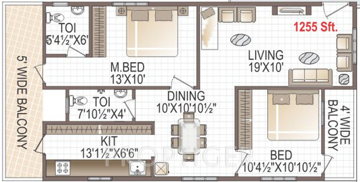  Narasimhas Arena (2BHK+2T (1,255 sq ft) 1255 sq ft)