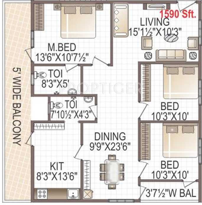 Narasimhas Arena (3BHK+2T (1,590 sq ft) 1590 sq ft)  Narasimhas Arena (3BHK+2T (1,590 sq ft) 1590 sq ft)