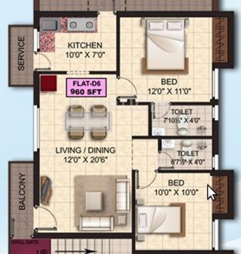 Khurinji Veronica (2BHK+2T (960 sq ft) 960 sq ft)