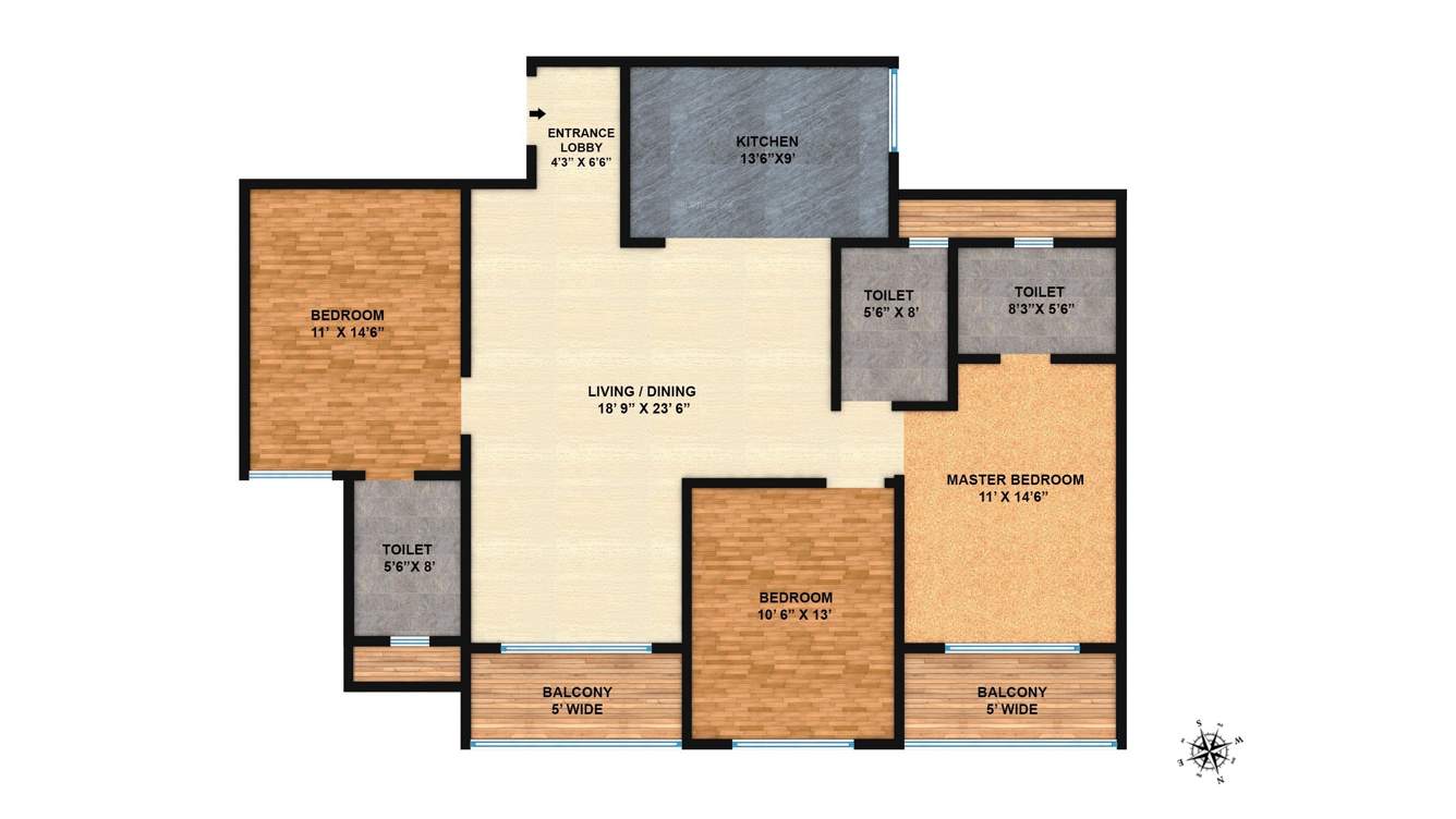 Brigade Northridge (3BHK+3T (1,660 sq ft) 1660 sq ft)