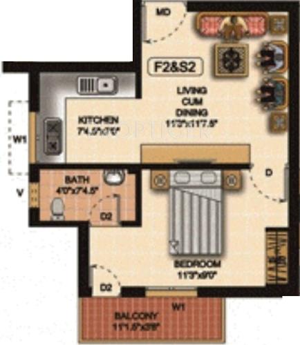 Aadhya Raghavas (1BHK+1T (517 sq ft) 517 sq ft)