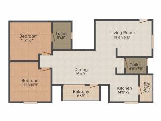 SSPDL Mayfair Apartments 2BHK+2T (1,066 sq ft)
