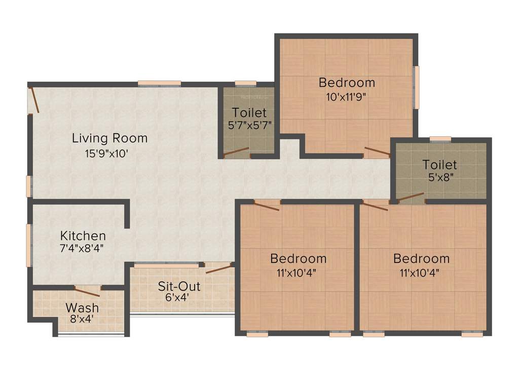 SSPDL Mayfair Apartments 3BHK+2T (1,102 sq ft)