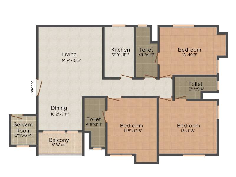 Avishi Trident (3BHK+3T (1,658 sq ft) + Servant Room 1658 sq ft)