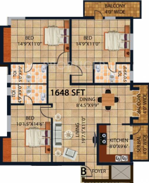 CICC Stoneridge (3BHK+3T (1,648 sq ft) 1648 sq ft)