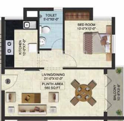 Casagrand Eternia (1BHK+1T (560 sq ft) 560 sq ft)