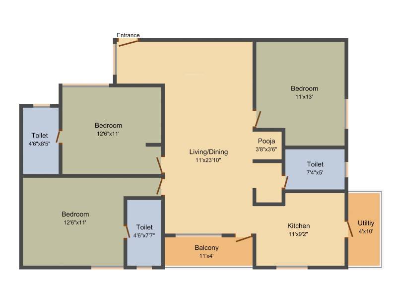 Shree Renuka SR Residency (3BHK+3T (1,250 sq ft)   Pooja Room 1250 sq ft)