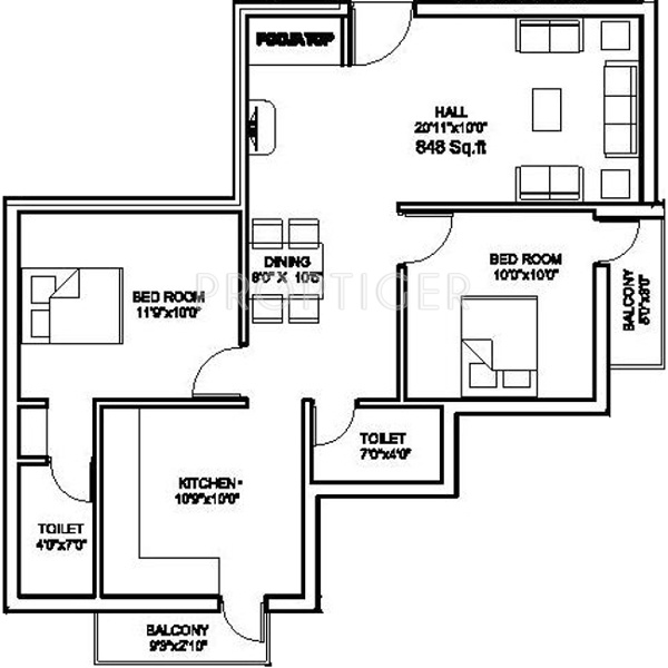 Deepika Temple View Royal Apartment (2BHK+2T (848 sq ft) 848 sq ft)