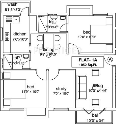 Irasi Anbaham (2BHK+2T (1,052 sq ft) + Study Room 1052 sq ft)