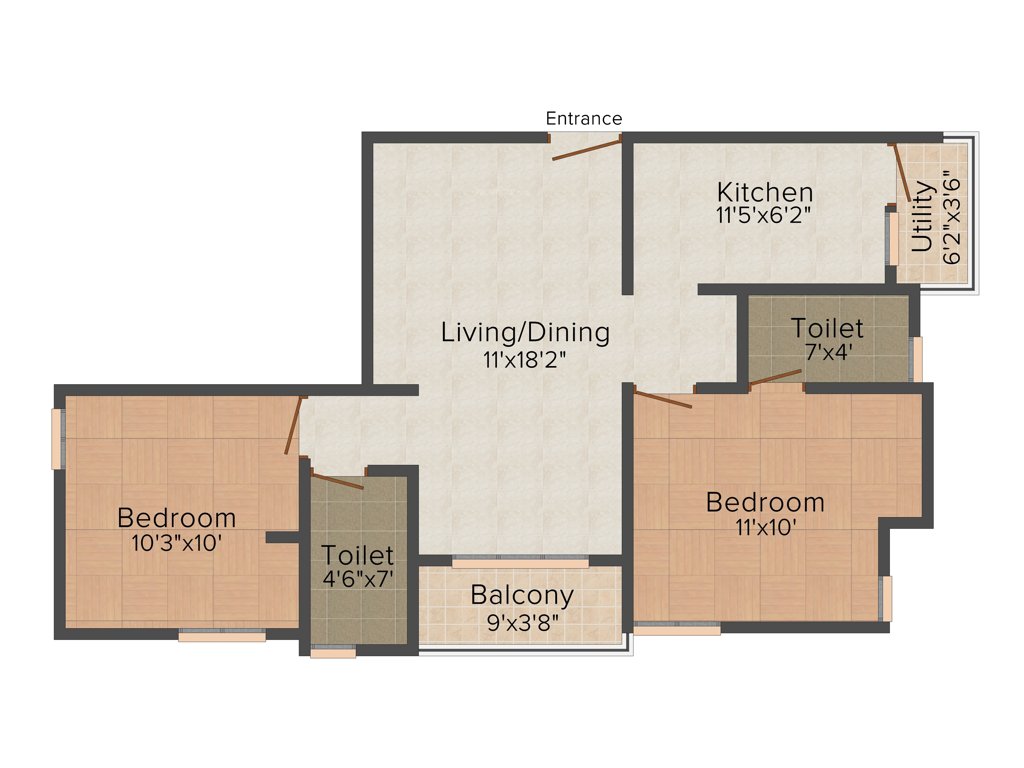 Grid Ambar (2BHK+2T (860 sq ft) 860 sq ft)
