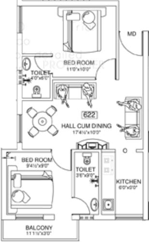 EGB Sundaram (2BHK+2T (622 sq ft) 622 sq ft)