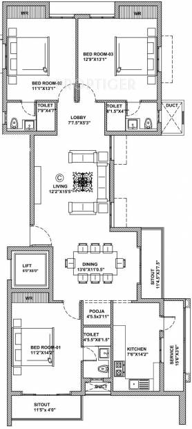 GL Ananda (3BHK+3T (1,666 sq ft) 1666 sq ft)