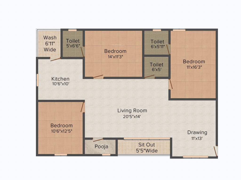 Green Meadows (3BHK+3T (1,570 sq ft) 1570 sq ft)
