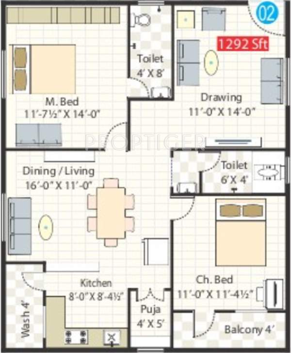 Spectra Metro Heights (2BHK+2T (1,292 sq ft) Pooja Room 1292 sq ft)
