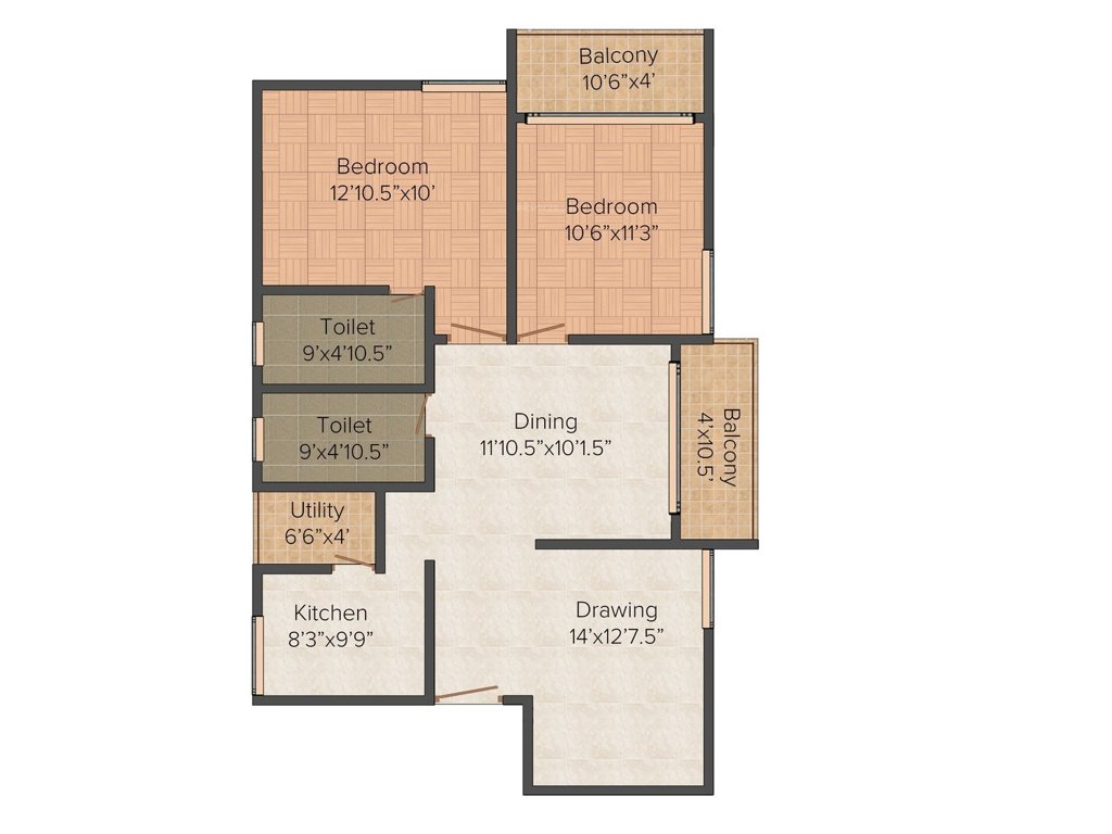 Gem Pride (2BHK+2T (1,086 sq ft) 1086 sq ft)