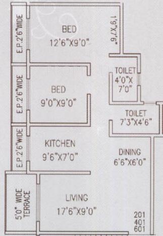 Sai Blue Berry (2BHK+2T (710 sq ft) 710 sq ft)