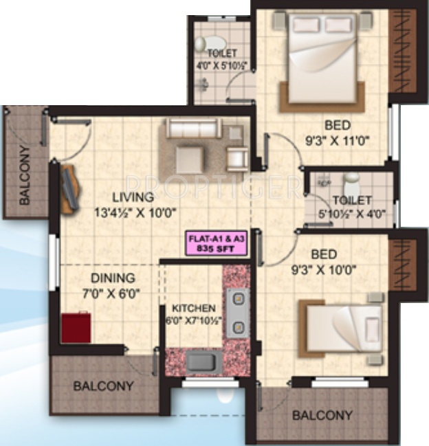 Khurinji Viscaria (2BHK+2T (835 sq ft) 835 sq ft)