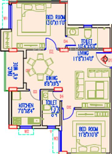 Adya Fountain Exotica (2BHK+2T (1,076 sq ft) 1076 sq ft)