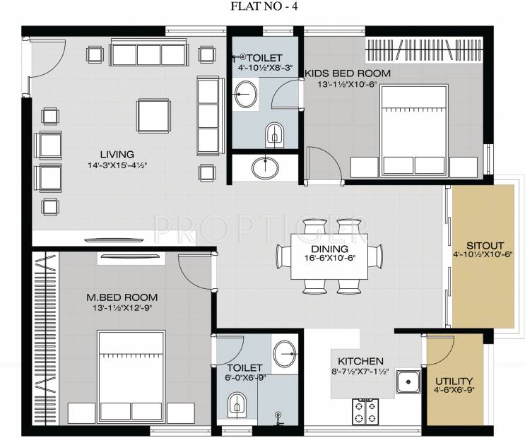 Gem Ascentia (2BHK+2T (1,325 sq ft) 1325 sq ft)