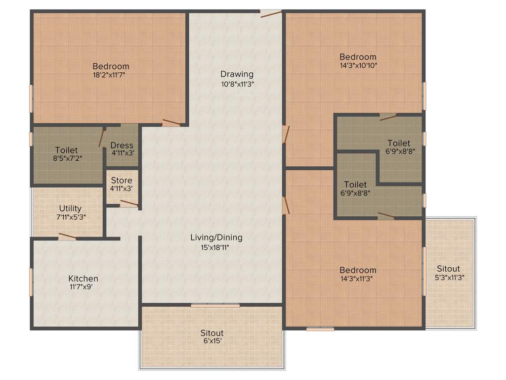 Gem Ascentia (3BHK+3T (2,055 sq ft)   Pooja Room 2055 sq ft)