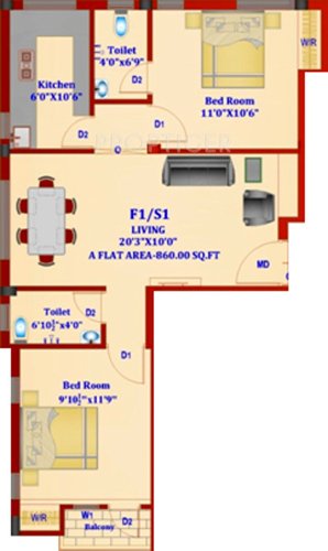 Chennai Lavender (2BHK+2T (860 sq ft) 860 sq ft)