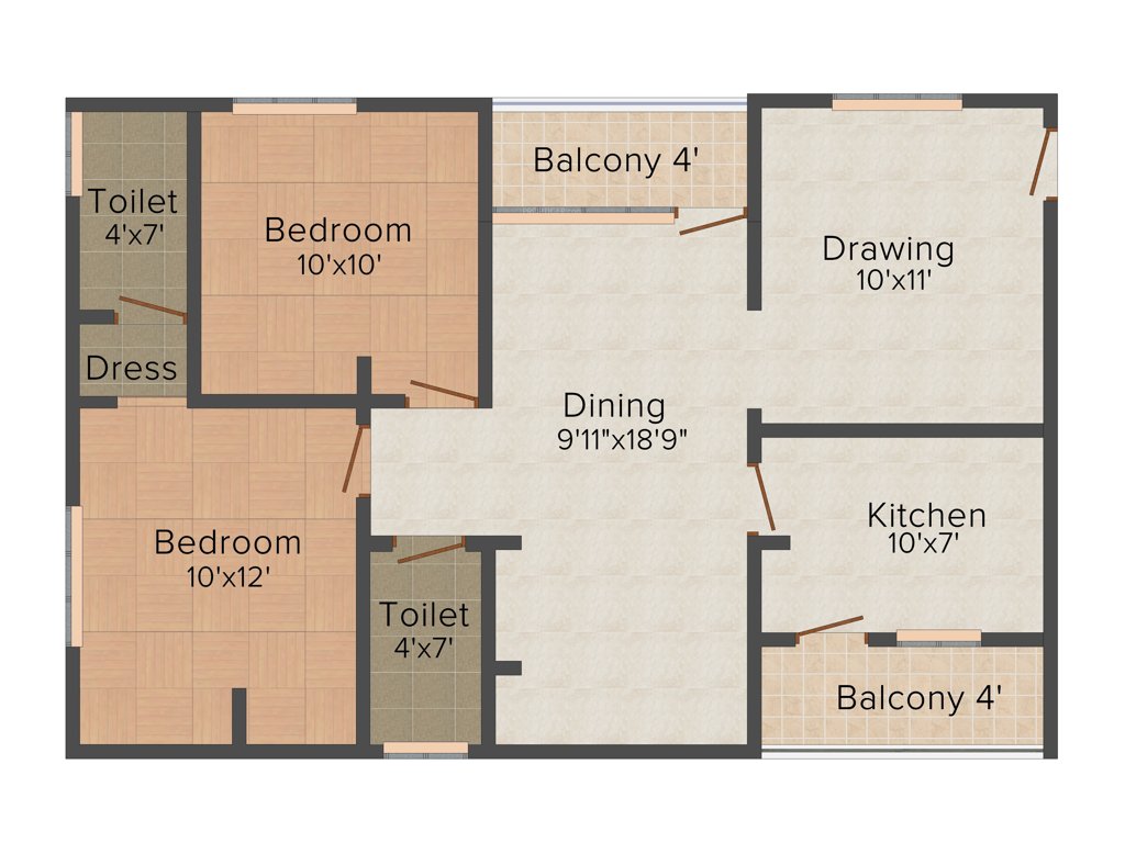 Prakruthi Foundations Elite 2BHK+2T (1,027 sq ft)