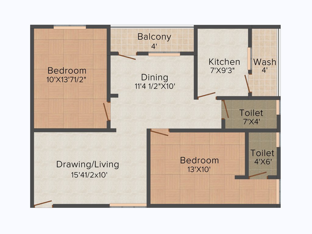 Prakruthi Foundations Elite 2BHK+2T (1,075 sq ft)