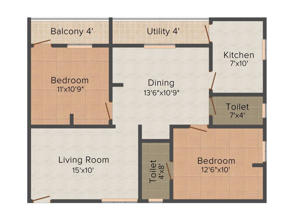 Prakruthi Foundations Elite 2BHK+2T (1,100 sq ft)