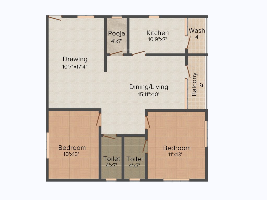 Prakruthi Foundations Elite 2BHK+2T (1,230 sq ft)