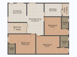 Prakruthi Foundations Elite 3BHK+3T (1,500 sq ft)