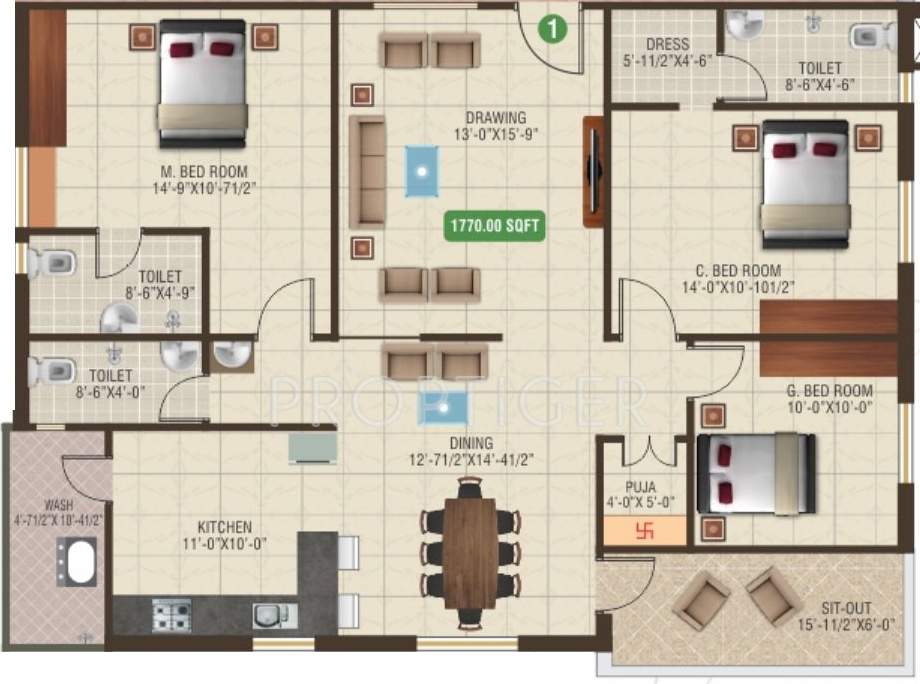 Mahanagar Green Terraces (3BHK+3T (1,770 sq ft)   Pooja Room 1770 sq ft)