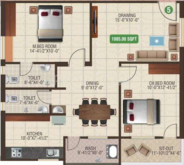 Mahanagar Green Terraces (2BHK+2T (1,085 sq ft) 1085 sq ft)